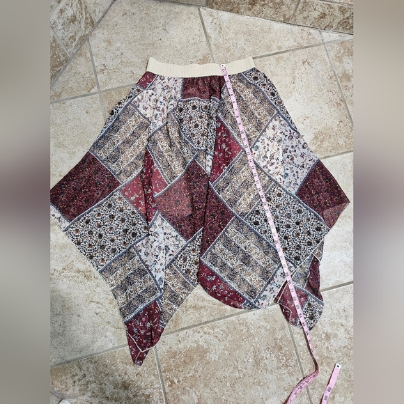 Metro Wear Medium Boho Patchwork Handkerchief Midi Skirt Maroon Paisley Lined - Picture 5 of 7